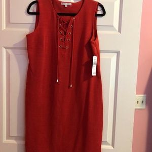 Sandra Darren Lace Closure Front Shift Dress Size 12 NWT Sunet Orange